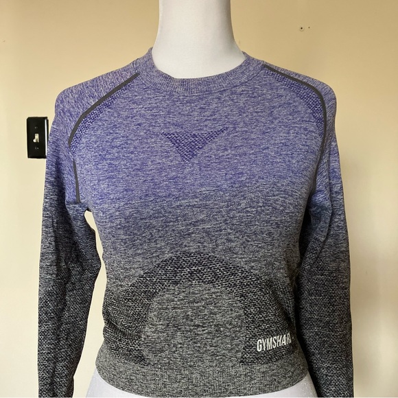 GymShark Purple/Gray Ombre Long Sleeve Crewneck Cropped Athletic Top size Medium - Picture 5 of 7